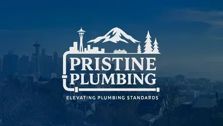 Company logo placed over an image of the skyline of Seattle